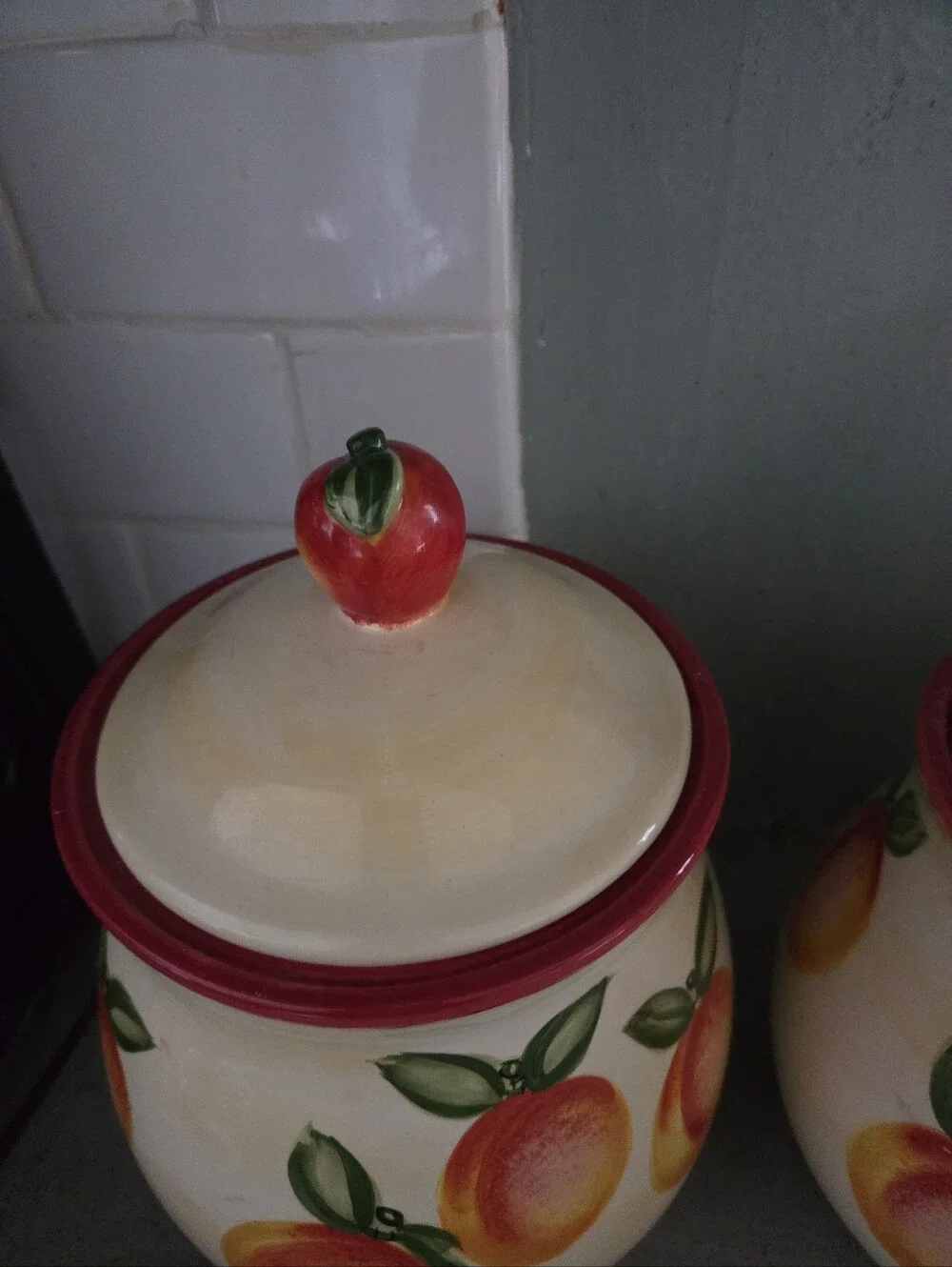 Peach Pattern Ceramic Kitchen Canister Set - Cream and Peach